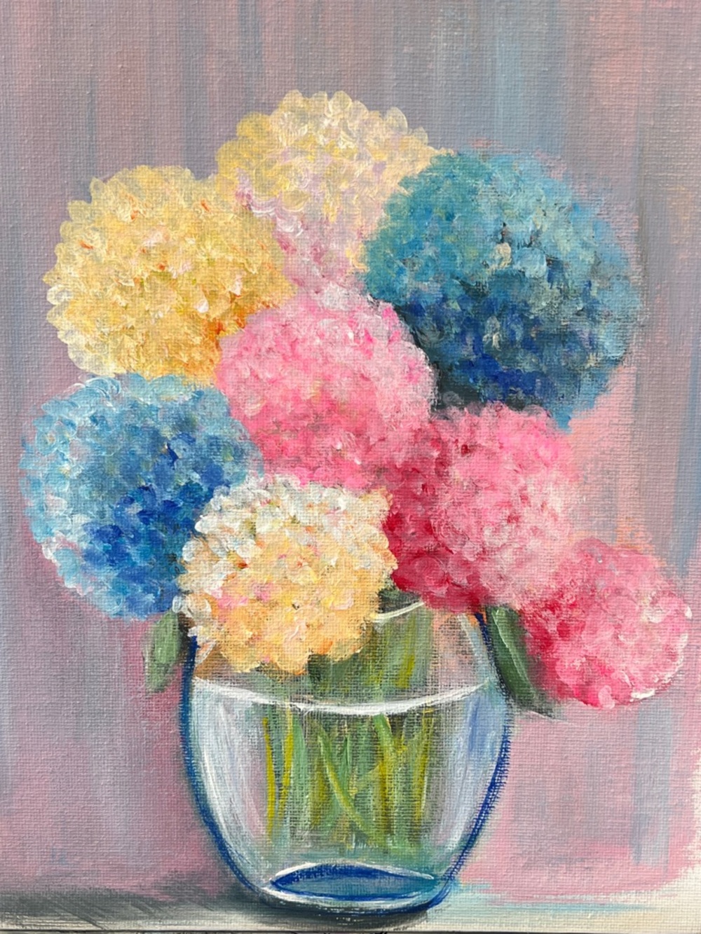 Original hand painted hydrangeas flower wall art
